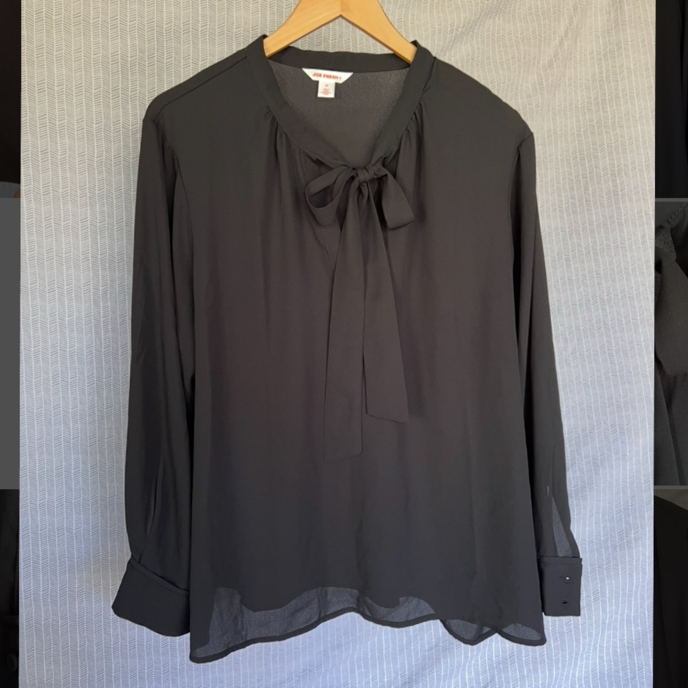 1X Joe Fresh Black Women's Blouse with Bow Detail